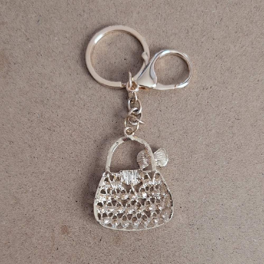 Chic Gold Handbag Keychain with Rhinestones - Picture 5 of 6